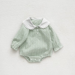 3-18M Baby Long Sleeve Doll Collar Plaid Bodysuit  Baby Clothes   