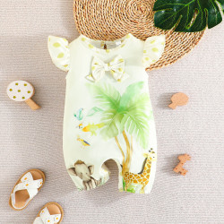3-24M Baby Girls Animal Print Flying Sleeve Jumpsuit  Baby Clothing   