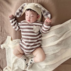 3-18M Baby Striped Pocket Long Sleeve Bodysuit  Girls Clothes   