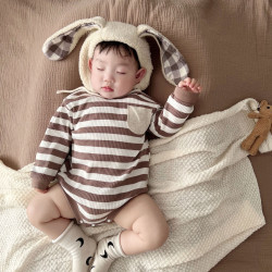 3-18M Baby Striped Pocket Long Sleeve Bodysuit  Girls Clothes   