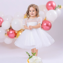 9M-4Y Toddler Girls Puff Sleeve Mesh Party Dresses  Girls Clothes   