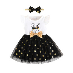 6M-3Y Baby Girls Rabbit Print Mesh Dresses With Headband  Baby Clothing   