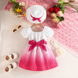 6M-3Y Baby Girls Gradient Jacquard Dresses With Hats  Baby Clothing   