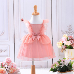 6M-4Y Toddler Girls Pink Bow Mesh Dresses  Girls Clothes   