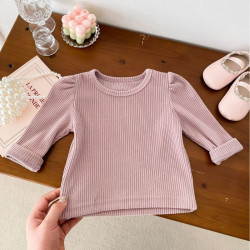 3-24M Baby Girls Solid Color Long Sleeve Ribbed T-Shirts  Baby Clothes   