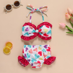 3-24M Baby Girls Valentine's Day Love Swimsuit Two-Piece Set  Baby Clothes   
