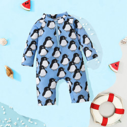 3-24M Baby Long Sleeve Penguin Print Zip Jumpsuit Swimsuit  Baby Clothes   