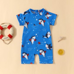3-24M Baby One-Piece Swimsuit Shark Short-Sleeved Zipper  Baby Clothing   
