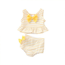 9M-4Y Toddler Girl Swimwear & Beachwear Sets Sleeveless Striped Bow Top And Shorts  Little Girl Clothing   