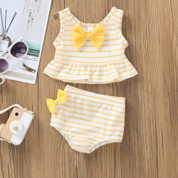 9M-4Y Toddler Girl Swimwear & Beachwear Sets Sleeveless Striped Bow Top And Shorts  Little Girl Clothing   