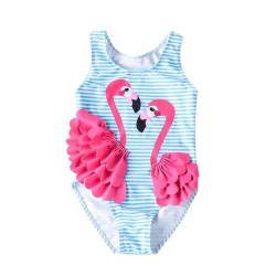 9M-4Y Toddler Girls Striped Flamingo Bikini One Piece Swimsuit  Girls Clothes   