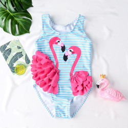 9M-4Y Toddler Girls Striped Flamingo Bikini One Piece Swimsuit  Girls Clothes   