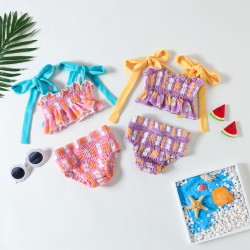 9M-4Y Toddler Girls Smocked Flower Printed Camisole Shorts Swimsuit Set  Girls Clothes   