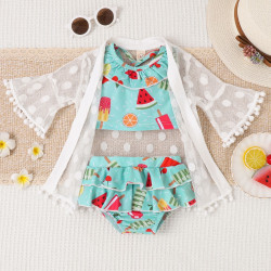 3M-3Y Baby Girl Swimwear & Beachwear Sets Sleeveless Ruffle Neck Top And Hemline Shorts And Blouse  Baby Clothes Suppliers   