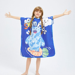 Microfiber Kids Bathrobe Print Quick Dry Soft Comfort Hooded Bath Towel Wearable Swimming Bath Towel  