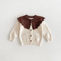 3-24M Baby Girls Retro Large Lapel Sweater Knit Cardigan  Baby Clothing   