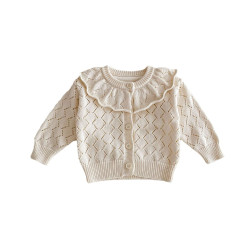 3-24M Baby Girls Hollow Knitted Ruffle Collar Sweater Cardigan  Baby Clothing   