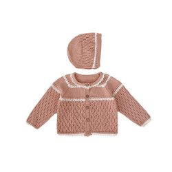 3-24M Baby Girls Hollow Contrast Trim Knitted Cardigan Sweater  Baby Clothing   