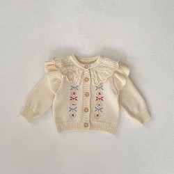 3-24M Baby Ruffle Collar Embroidered Knitted Sweater Cardigan  Baby Clothes   