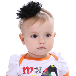 MOQ 5PCS Black Mesh Elastic Flower Halloween Headband Baby Accessories    