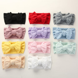 MOQ 2PCS Hand Embroidered Bow Lace Hole Baby Headband  Accessories Vendors   