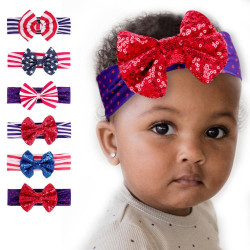 MOQ 2PCS Independence Day Striped Stars Bow Baby Headband   
