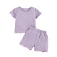 6M-4Y Toddler Girl & Boy Intimates & Pajamas Sets Solid Color Ribbed Short Sleeve Top And Shorts  Baby Clothes Suppliers   