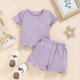 6M-4Y Toddler Girl & Boy Intimates & Pajamas Sets Solid Color Ribbed Short Sleeve Top And Shorts  Baby Clothes Suppliers   