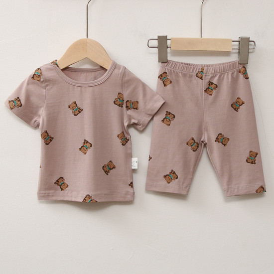 9M-4Y Toddler Girl & Boy Intimates & Pajamas Sets Short-Sleeved Cartoon Bear Print Top And Shorts  Children Clothing   