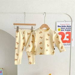 6M-3Y Baby Girl & Boy Intimates & Pajamas Sets Long-Sleeved Cartoon Bear Print Top And Pants Bulk Baby Clothes    