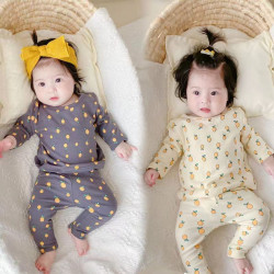 0-18M Baby Girl & Boy Sets Long Sleeve Lemon Print Top And Pants  Baby Clothing   