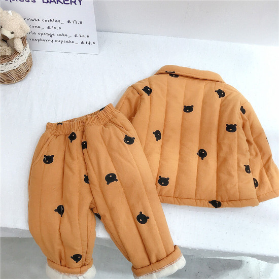 9M-6Y Toddler Girl & Boy Intimates & Pajamas Sets Long-Sleeved Cartoon Bear Print Single-Breasted Top And Pants  Toddler Clothing   