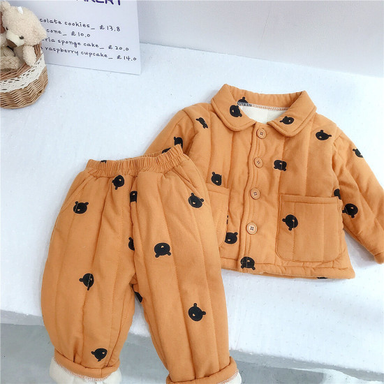 9M-6Y Toddler Girl & Boy Intimates & Pajamas Sets Long-Sleeved Cartoon Bear Print Single-Breasted Top And Pants  Toddler Clothing   