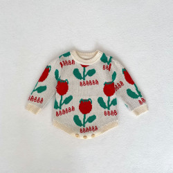 3-24M Baby Floral Jacquard Knit Long Sleeves Bodysuit  Baby Clothing   