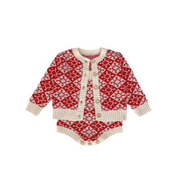 3-24M Baby Red Jacquard Knitted Cardigan Or Bodysuit  Baby Clothing   