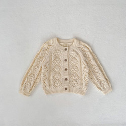 3-24M Baby Girls Hollow Knitted Solid Color Sweater Cardigan  Baby Clothing   
