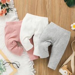 3-24M Baby Ribbed Solid Color Pants Three-Piece Set  Baby Clothes   