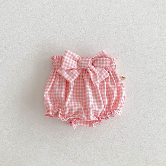 3-24M Baby Girls Bow Plaid Shorts  Baby Clothes   