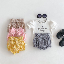 3-24M Baby Girls Bow Plaid Shorts  Baby Clothes   