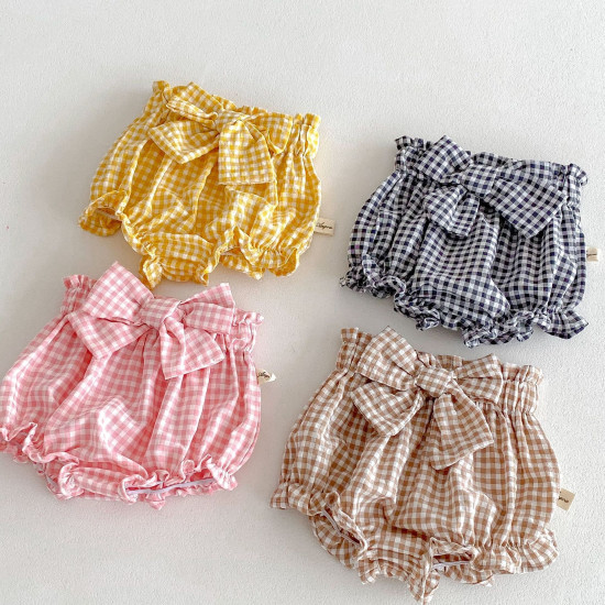 3-24M Baby Girls Bow Plaid Shorts  Baby Clothes   