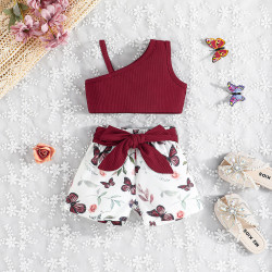 6M-3Y Baby Girls Sets Sling Tops And Butterfly Shorts  Baby Clothing   