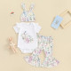 0-18M Baby 3pcs Easter Bunny Printed Bodysuit & Pants & Hats  Baby Clothing   