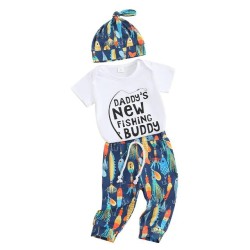 0-18M Baby 3pcs Letter Printed Bodysuit & Pants & Hats  Baby Clothing   