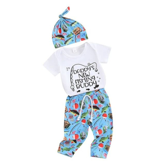 0-18M Baby 3pcs Letter Printed Bodysuit & Pants & Hats  Baby Clothing   