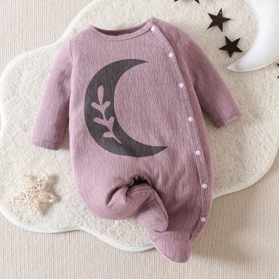 0-6M Baby Boy Moon Pattern Long Sleeves Footie Jumpsuit  Baby Clothes   