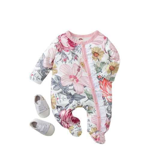 0-9M Newborn Floral Print Ruffled Footie Jumpsuit  Baby Boutique Clothing   