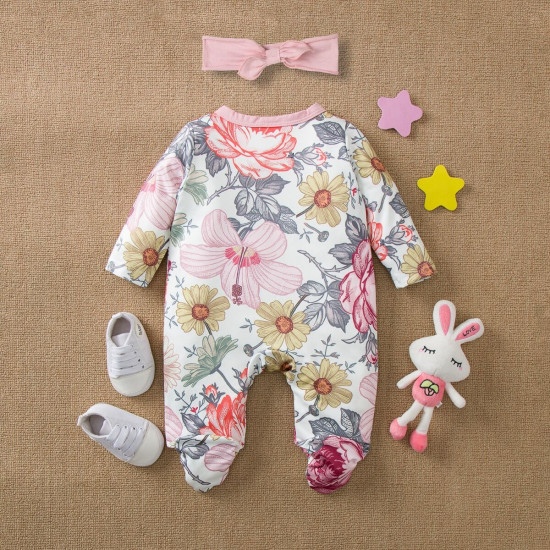 0-9M Newborn Floral Print Ruffled Footie Jumpsuit  Baby Boutique Clothing   