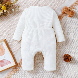 0-9M Newborn White Waffle Long Sleeve Jumpsuit  Baby Clothing   