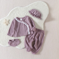 0-9M Baby Casual Lounge Wear Purple Pajamas Sets With Hats  Baby Boutique Clothing   