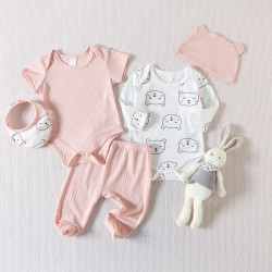 0-9M Baby Casual Lounge Wear Sets Shorts Sleeve Bodysuit & Pants & Bibs  Baby Clothes   